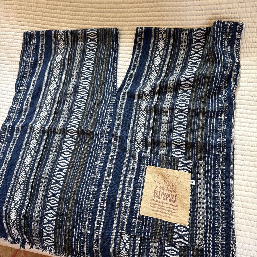Elephant Jungle Sanctuary Poncho Size M Striped Boho Hippie Aztec Pullover